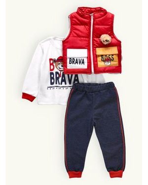 Dojčenská súprava s blikajúcim medvedíkom červená