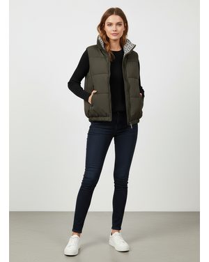 Dámská krátká prošívaná vesta tmavě zelená