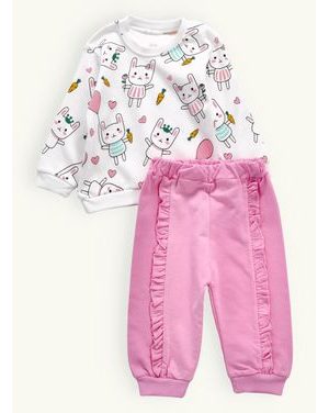 Detská tepláková súprava ŠŤASTNÝ ZAJKO bielo-ružová