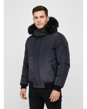 Pánska zimná bunda s kožušinou čierno-grafitová