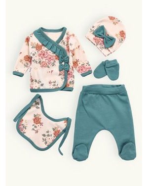 Dojčenská súprava s kvetovaným vzorom zelená