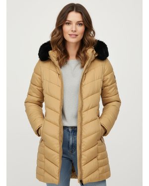 Dámska prešívaná zimná bunda s kapucňou béžová