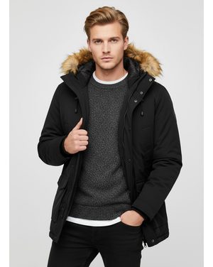 Pánska zimná bunda s kožušinou čierna
