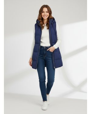 Dámska prešívaná vesta s kapucňou tmavomodrá