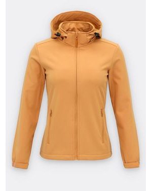 Dámska softšelová bunda s kapucňou šafránovo-žltá
