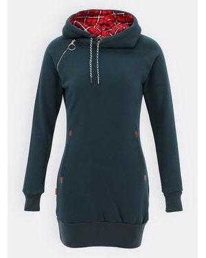 Dámska predĺžená mikina s kapucňou tmavozelená
