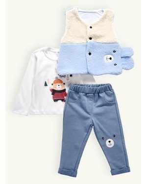 Detská tepláková súprava s plyšovou vestou modro-biela