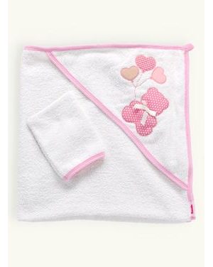 Detská osuška s vyšívanou kapucňou bielo-ružová