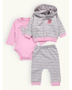 Dojčenská bodkovaná tepláková súprava sivo-ružová