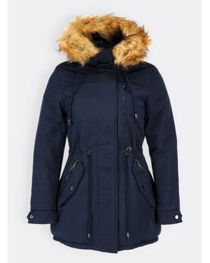 Dámska zimná bunda s kapucňou tmavomodrá
