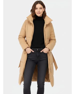 Dámska zimná bunda s opaskom svetlohnedá