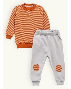 Dětská pruhovaná souprava cihlově šedá