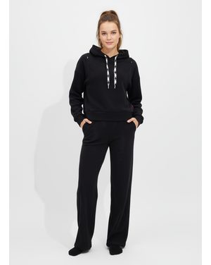 Dámska rebrovaná tepláková súprava s kapucňou čierna