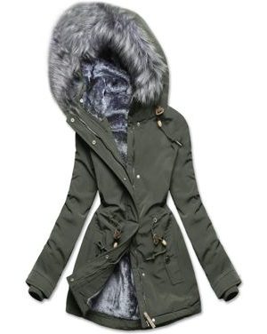Zimní bunda s plyšem a kožešinou khaki