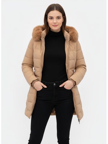 Dámská prošívaná bunda s kapucí béžová