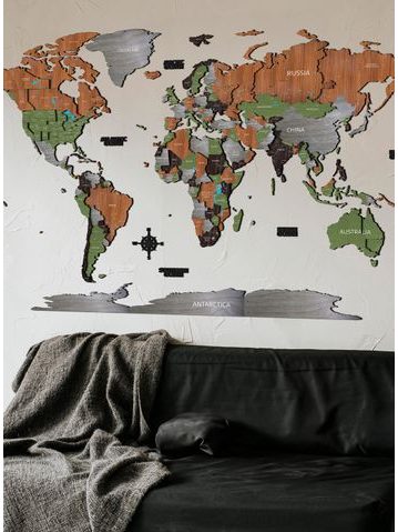 3D Mapa Světa dekor dřeva