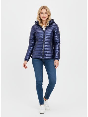 Dámska lesklá prešívaná bunda tmavomodrá