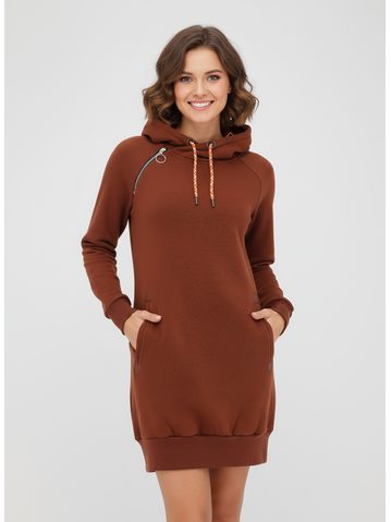 Dámska predĺžená mikina s kapucňou hnedá