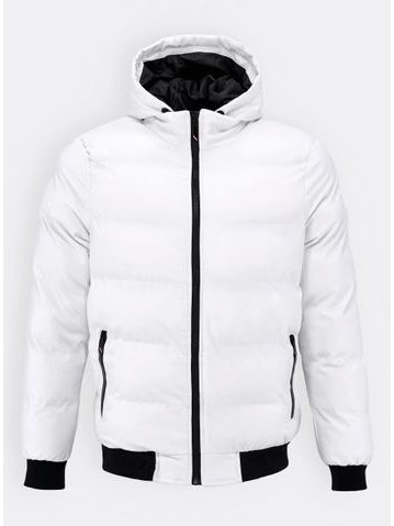 Pánská zimní bunda s kapucí bílá