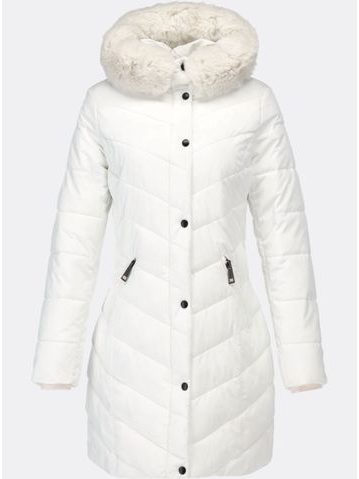 Dámska prešívaná zimná bunda s kapucňou biela