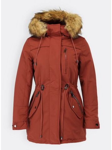Dámská zimní bunda s kapucí škořicová