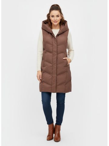 Dámska prešívaná vesta s kapucňou hnedá