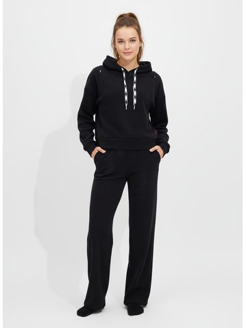 Dámska rebrovaná tepláková súprava s kapucňou čierna