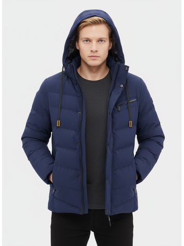 Pánska zimná bunda s kapucňou tmavomodrá