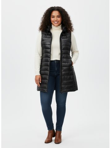 Dámská prošívaná vesta s kapucí černá