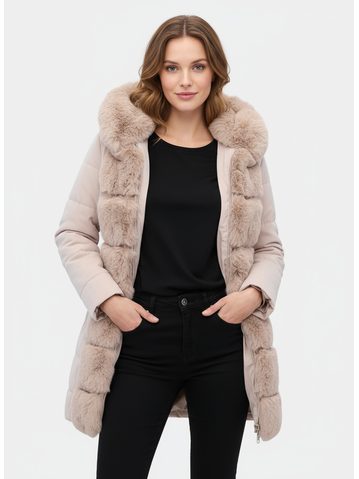 Dámska prešívaná bunda s opaskom krémová