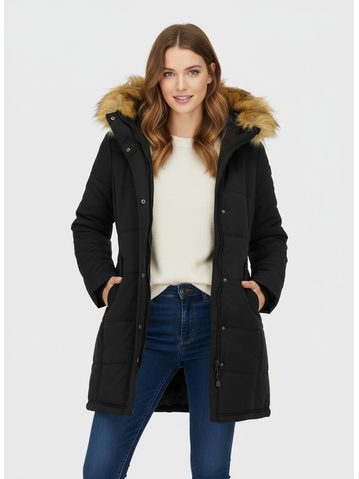 Dámska zimná bunda s kožušinovou podšívkou čierna