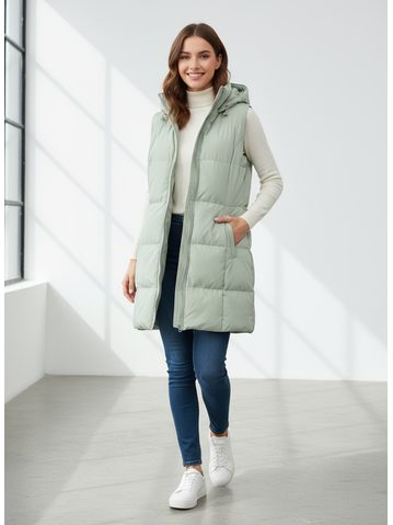 Dámska prešívaná vesta s kapucňou mentolová