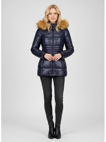 Dámská lesklá prošívaná bunda tmavě modrá