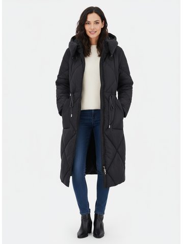 Dámska dlhá prešívaná bunda s kapucňou čierna