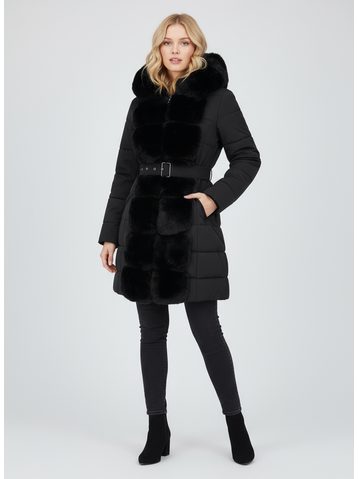 Dámska prešívaná bunda s opaskom čierna