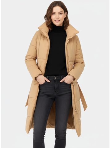 Dámska zimná bunda s opaskom svetlohnedá