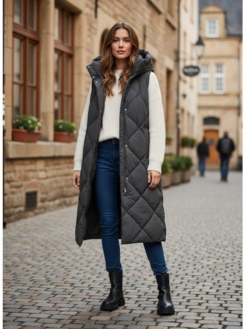 Dámska dlhá prešívaná vesta tmavozelená