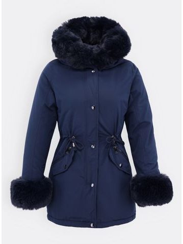 Dámská zimní bunda s kožešinou tmavě modrá