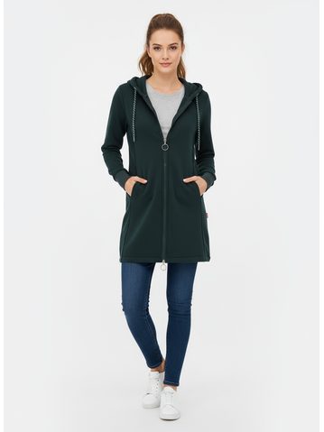Prodloužená mikina s kapucí tmavě zelená