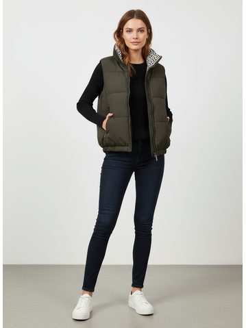 Dámska krátka prešívaná vesta tmavozelená
