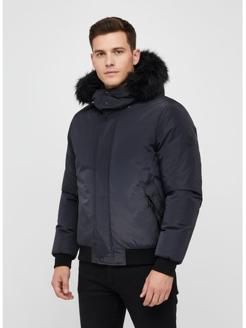 Pánska zimná bunda s kožušinou čierno-grafitová