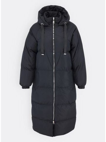 Dámska dlhá zimná bunda s kapucňou čierna
