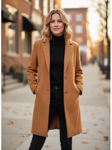 Klasický dámský kabát světle hnědý