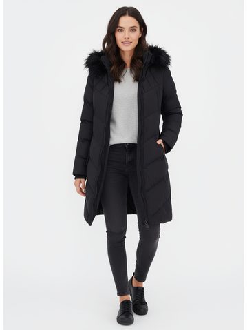 Dámská prošívaná bunda s kožešinou černá