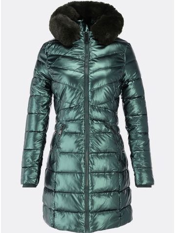 Dámska lesklá zimná bunda s kapucňou zelená