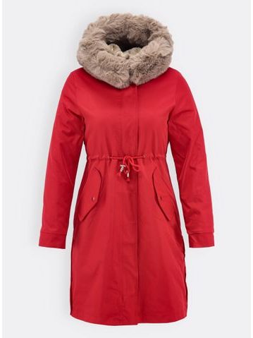 Dámska dlhá zimná bunda červená