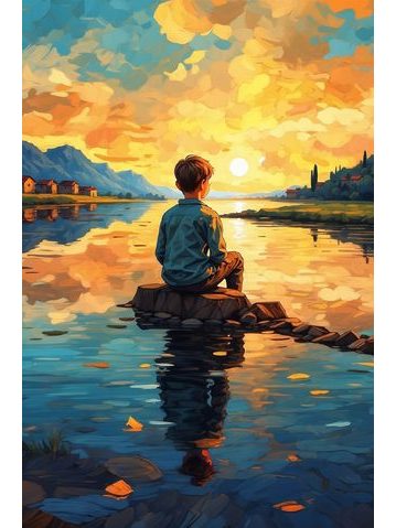 Obraz na stenu - Chlapec sledujúci západ slnka