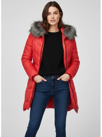Dámská prošívaná zimní bunda lesklá červená