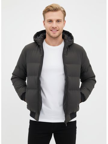 Pánska zimná bunda s kapucňou tmavozelená