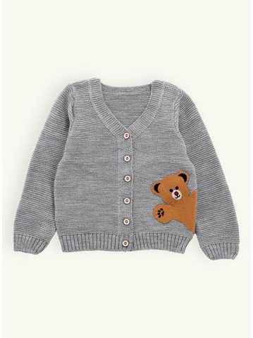Detský sveter s medvedíkom sivý